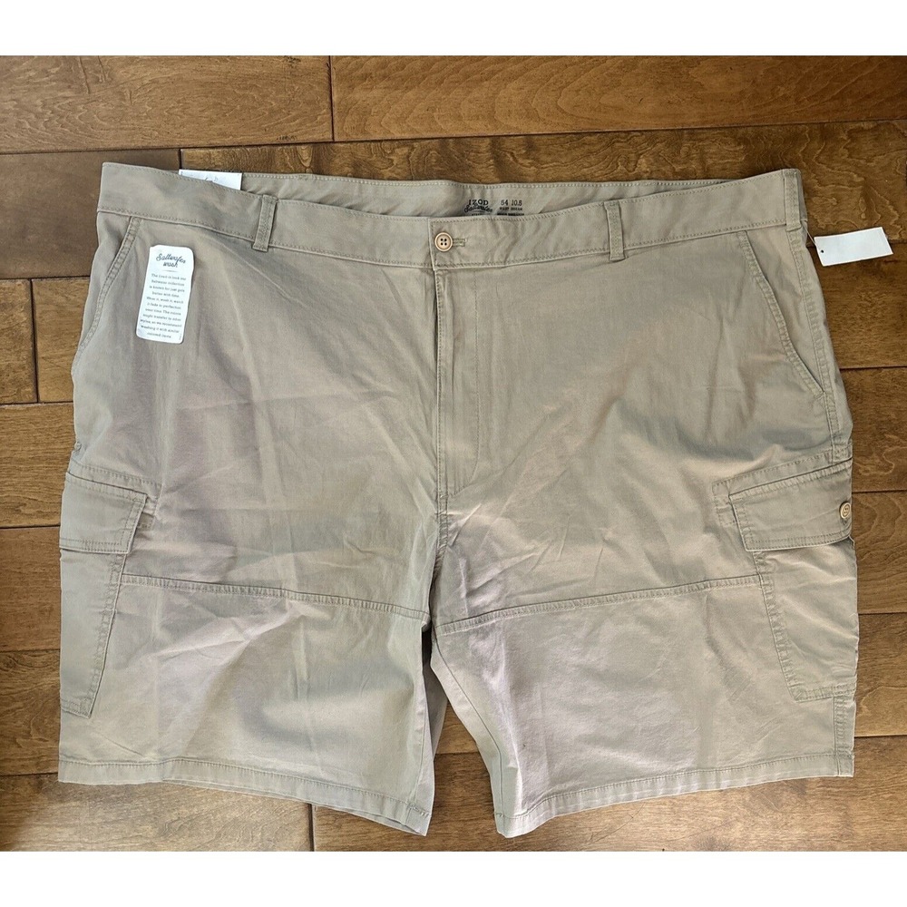 IZOD Saltwater Men Shorts Cargo Relaxed Classic Fit 52W Cedarwood Khaki 10.5 in